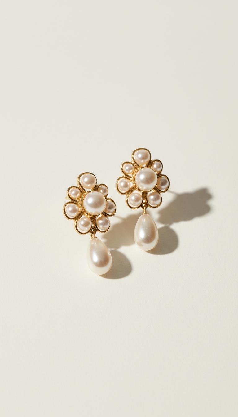 Boucles d’oreilles dorées et perles véritables