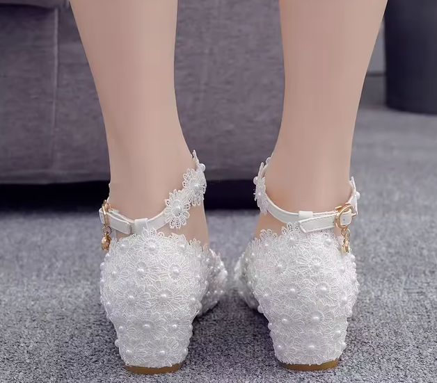 Escarpins Mariée Dentelle Bride Cheville – Talon 3 CM
