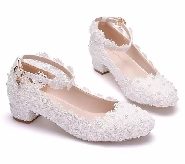Escarpins Mariée Dentelle Bride Cheville – Talon 3 CM