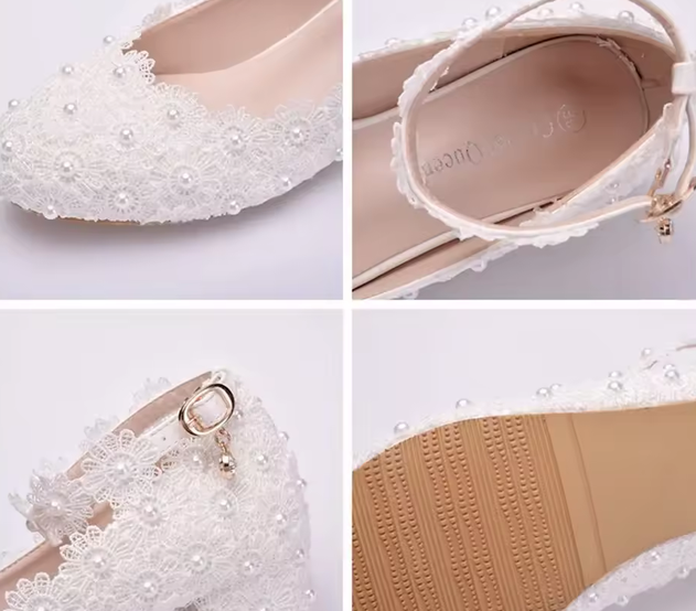 Escarpins Mariée Dentelle Bride Cheville – Talon 3 CM