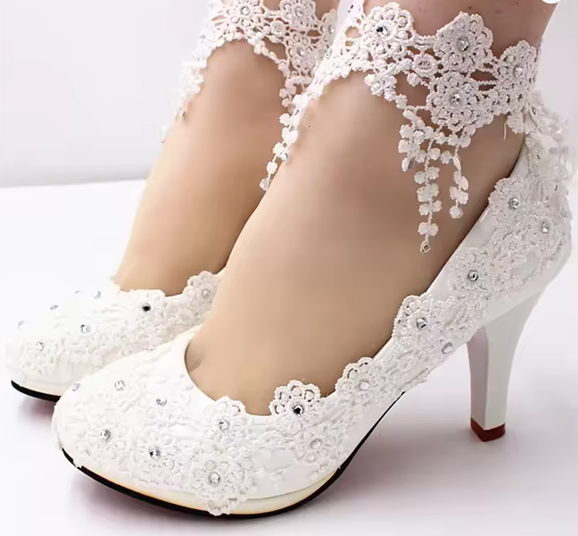 Chaussures de Mariée Élégantes avec Dentelle et Perles