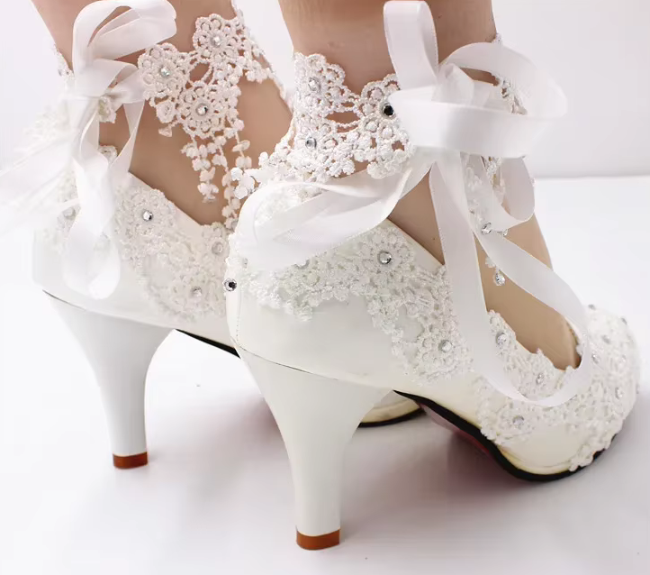Chaussures de Mariée Élégantes avec Dentelle et Perles