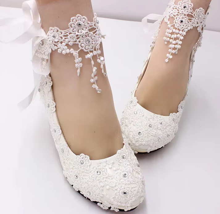 Chaussures de Mariée Élégantes avec Dentelle et Perles