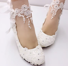 Chaussures de Mariée Élégantes avec Dentelle et Perles