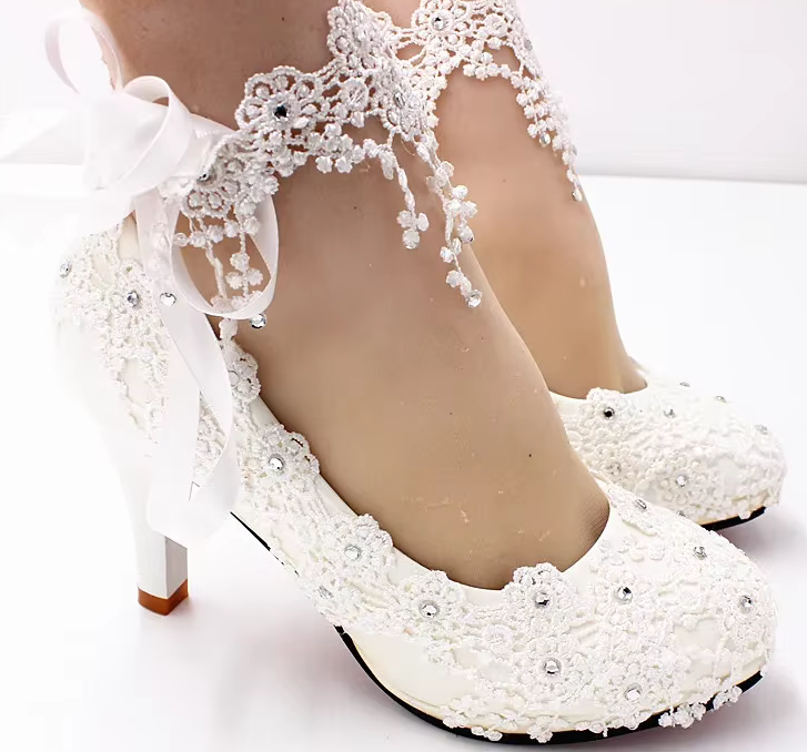 Chaussures de Mariée Élégantes avec Dentelle et Perles