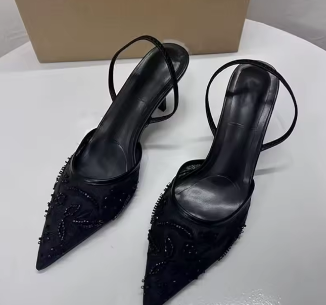 Sandales Slingback Broderies Florales Talons Aiguilles