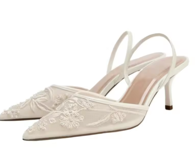Sandalias Slingback Bordado Floral Tacón Aguja