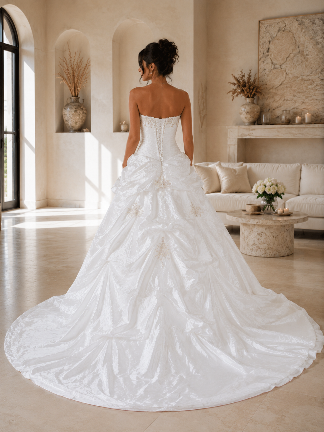 Abito da Sposa Bustier Pick-Up in Organza e Cristalli