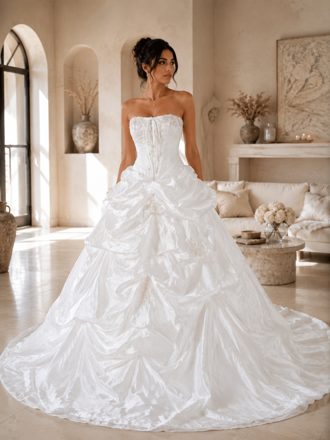 Abito da Sposa Bustier Pick-Up in Organza e Cristalli