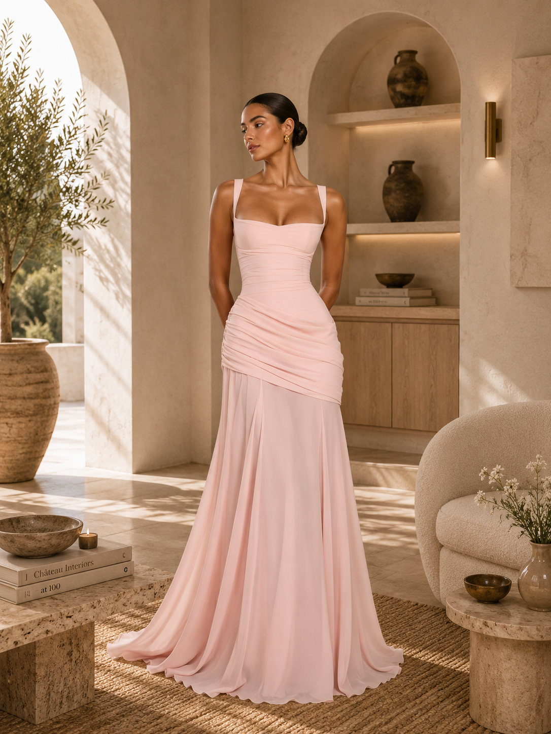 Robe Longue Bordeaux à Bretelles - Soirée & Demoiselle d'Honneur