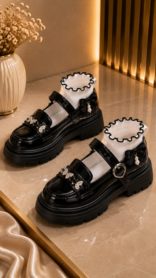 Chaussures Mary Jane Beige Semelle Épaisse Nœuds Métal & Chaussette Volantée Fille