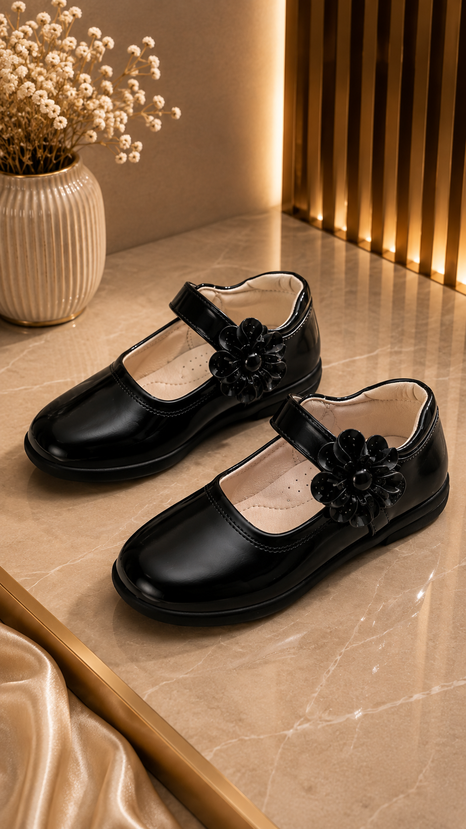 Chaussures Mary Jane Rouge Fleur 3D Fille – Bride Velcro