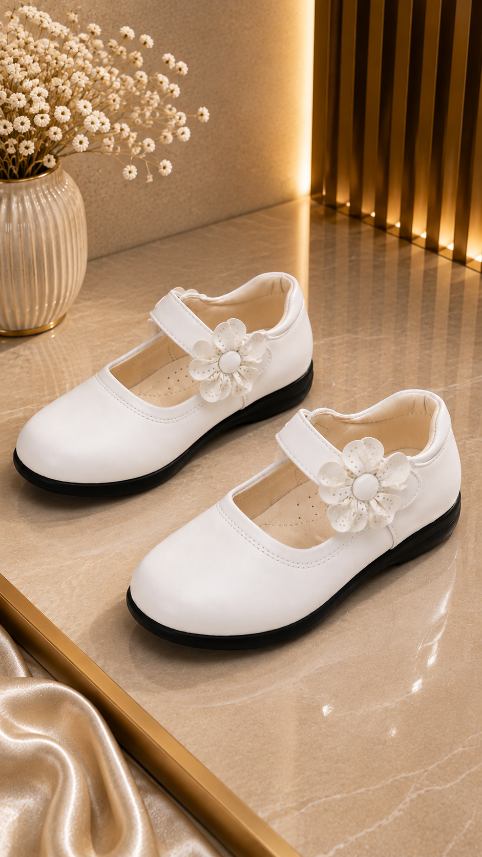 Chaussures Mary Jane Rouge Fleur 3D Fille – Bride Velcro