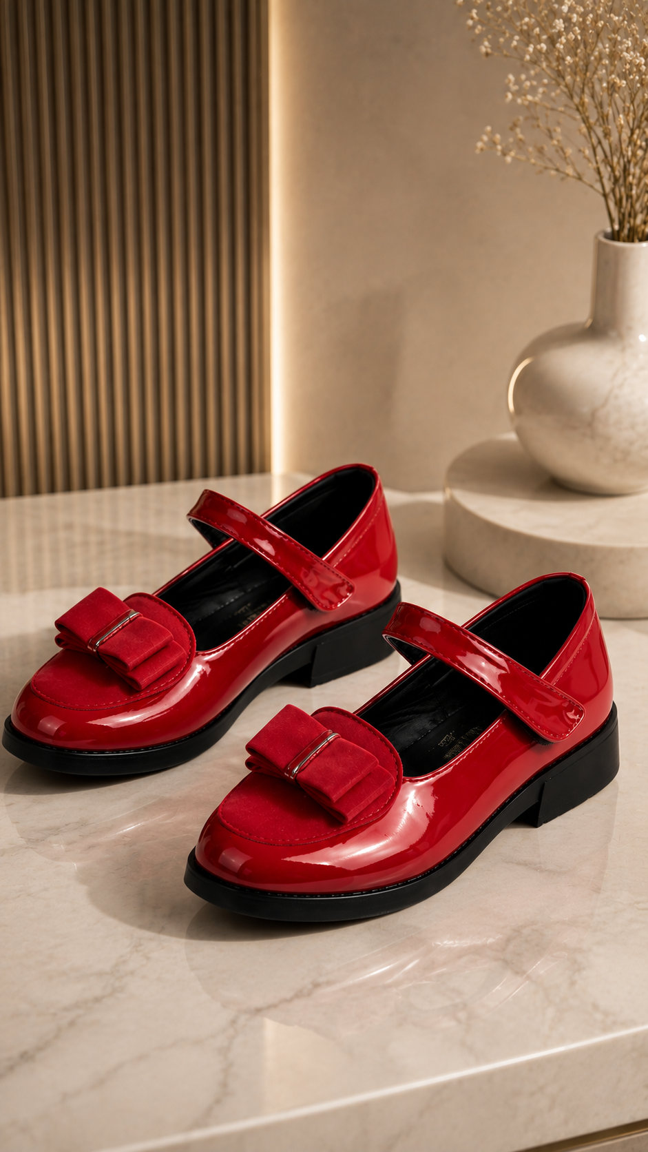 Chaussures Mary Jane Bordeaux Verni Nœud Velours Talon Bloc Fille – Bride Velcro