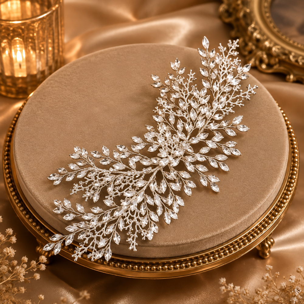Headband mariée cristaux navettes argentés branches ramifiées