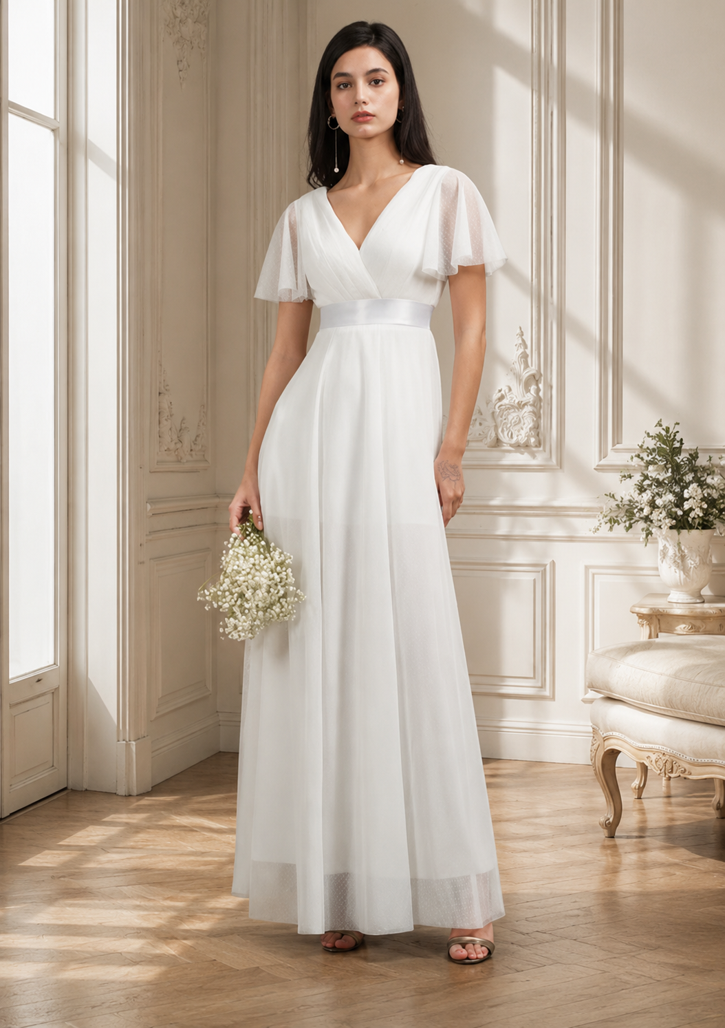 Robe de Mariée Trapèze Manches Papillon - Vue de face