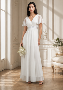 Robe de Mariée Trapèze Manches Papillon - Vue de face