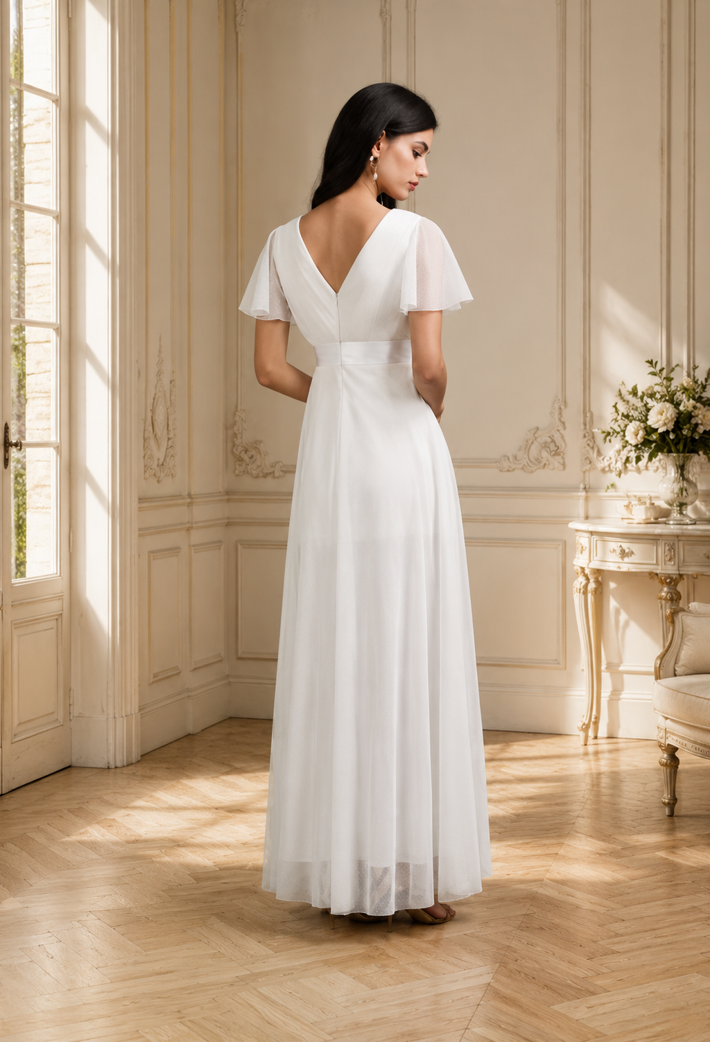 Robe de Mariée Trapèze Manches Papillon - Vue de dos