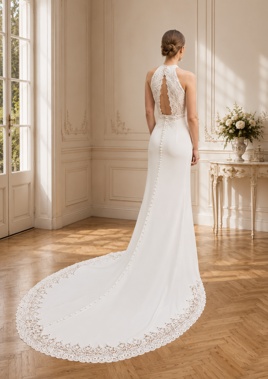Robe de Mariée Sirène Col Halter Dentelle - Vue de dos