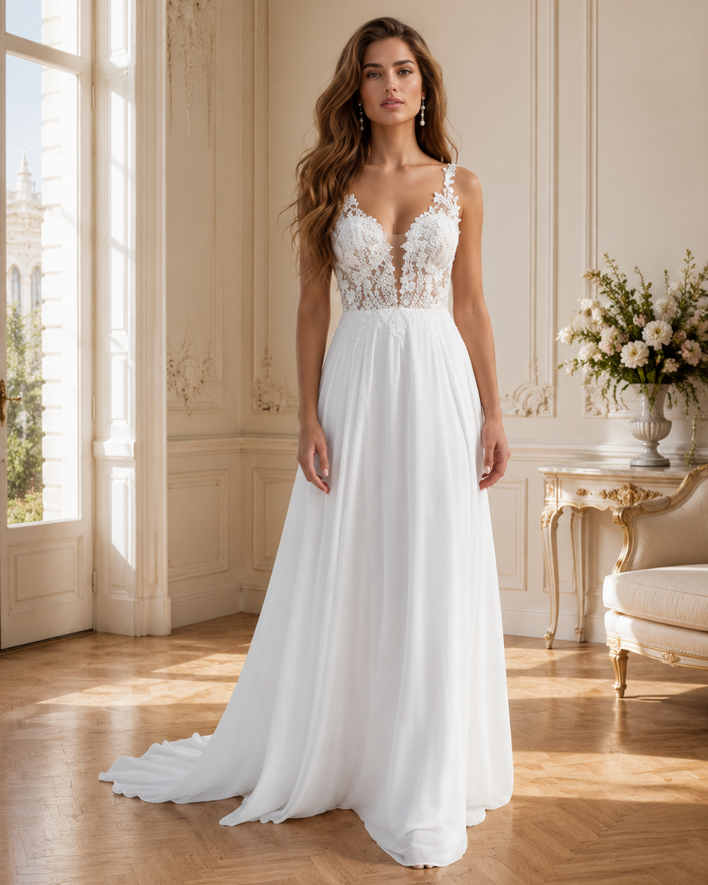 Robe de Mariée Bohème Trapèze - Vue de face