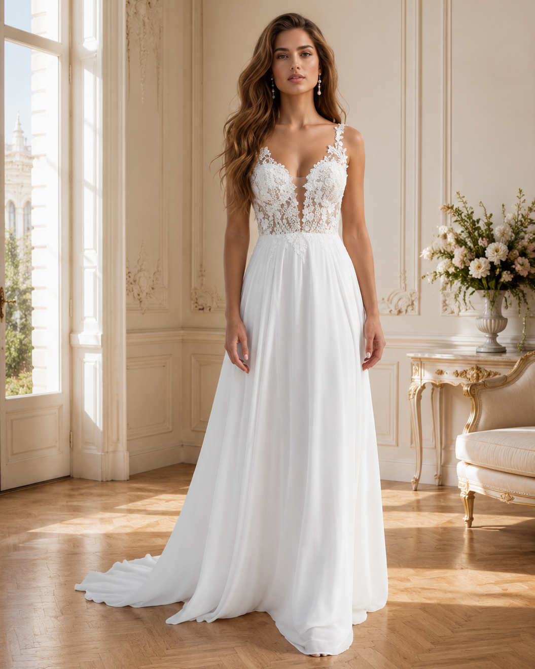 Robe de Mariée Bohème Trapèze - Vue de face