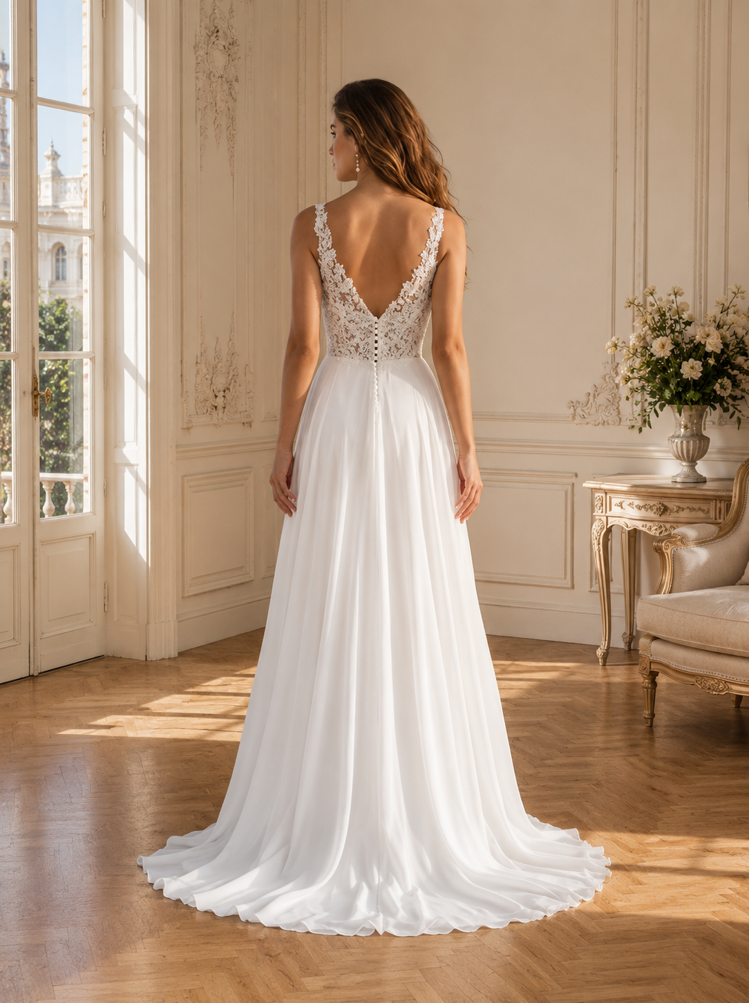 Robe de Mariée Bohème Trapèze - Vue de dos