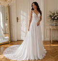 Robe de Mariée Trapèze Dentelle Florale - Vue de face