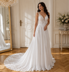 Robe de Mariée Trapèze Dentelle Florale - Vue de face