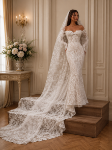 Robe de Mariée Sirène Dentelle Intégrale Off-Shoulder - Vue complète