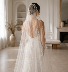 Voile de mariée cathédrale perles nacrées