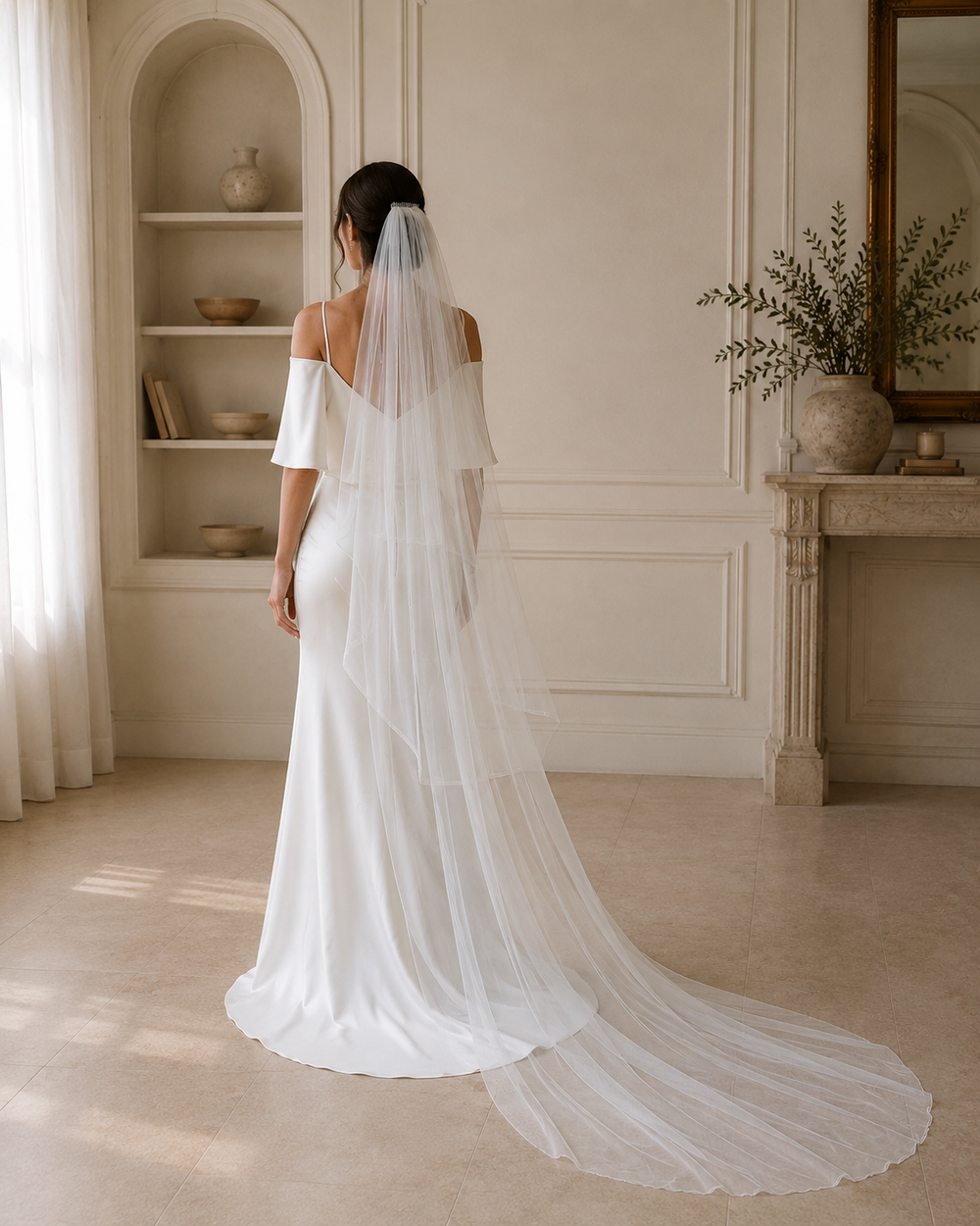 Voile de mariée simple 300cm en tulle léger blanc ou ivoire