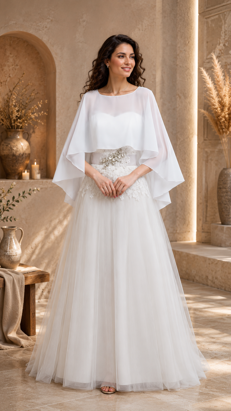 Cape bolero de mariée en voile blanc ivoire