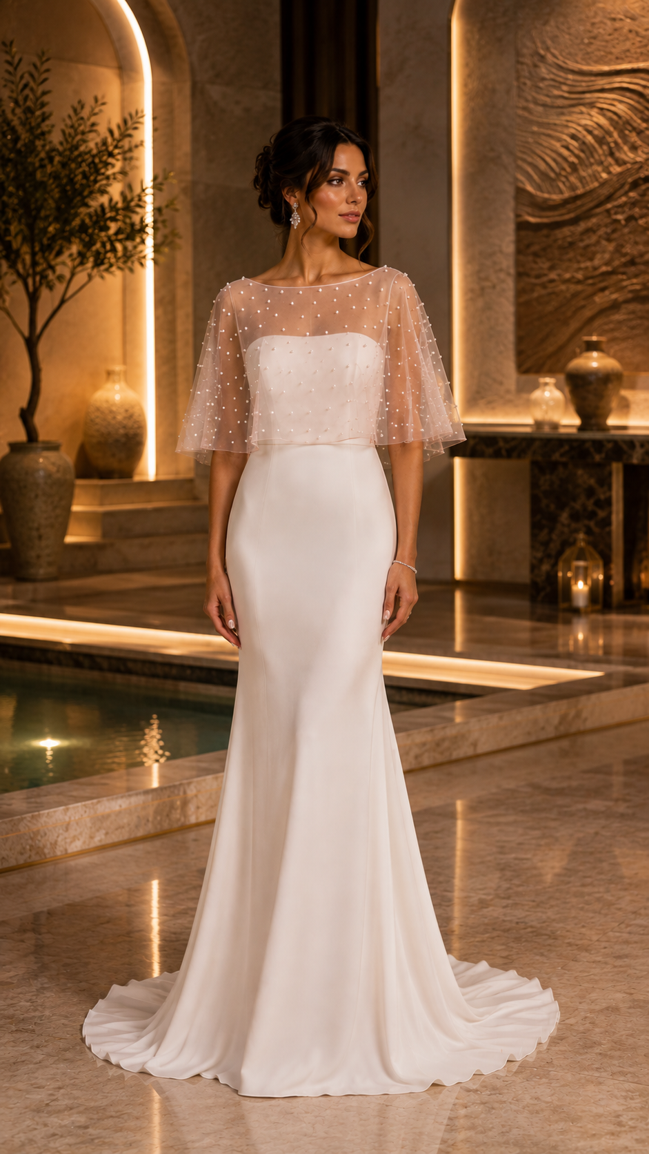 Cape châle tulle perles blanche pour mariée