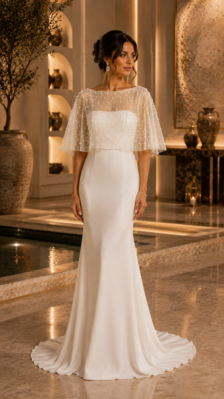 Cape châle tulle perles blanche pour mariée