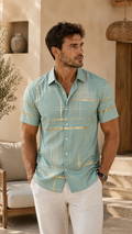 Chemise Homme Imprimé Doré Manches Courtes