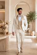 Costume homme trois pièces blanc champagne - vue complète