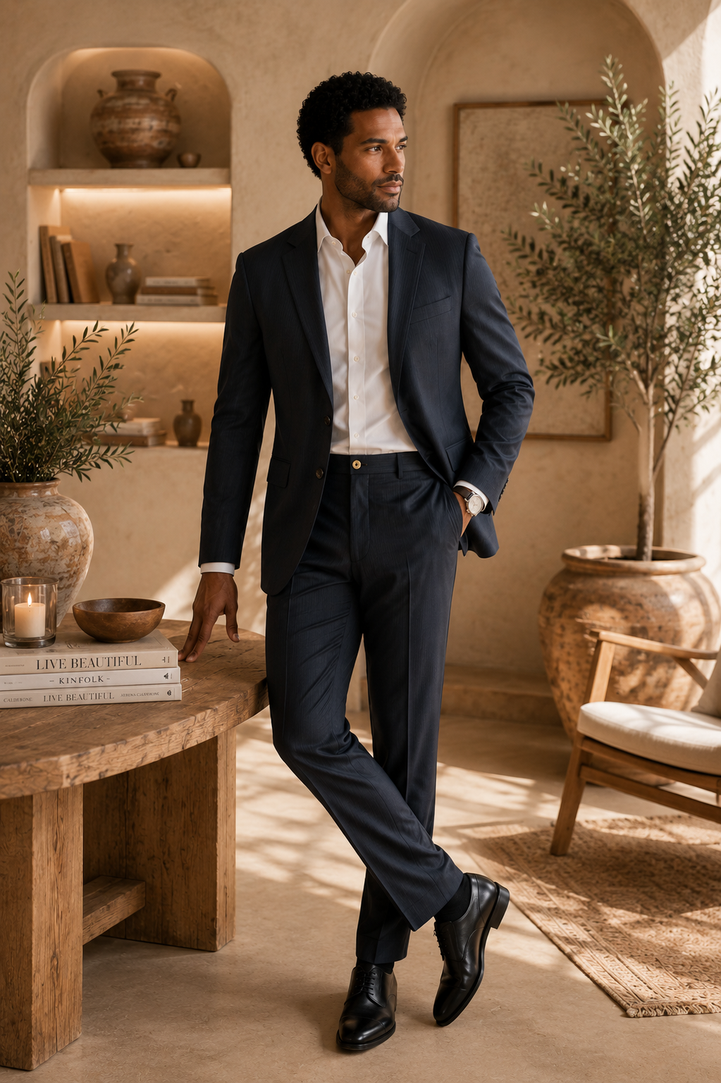 Traje de Hombre de Dos Piezas con Rayas Finas - Corte Slim