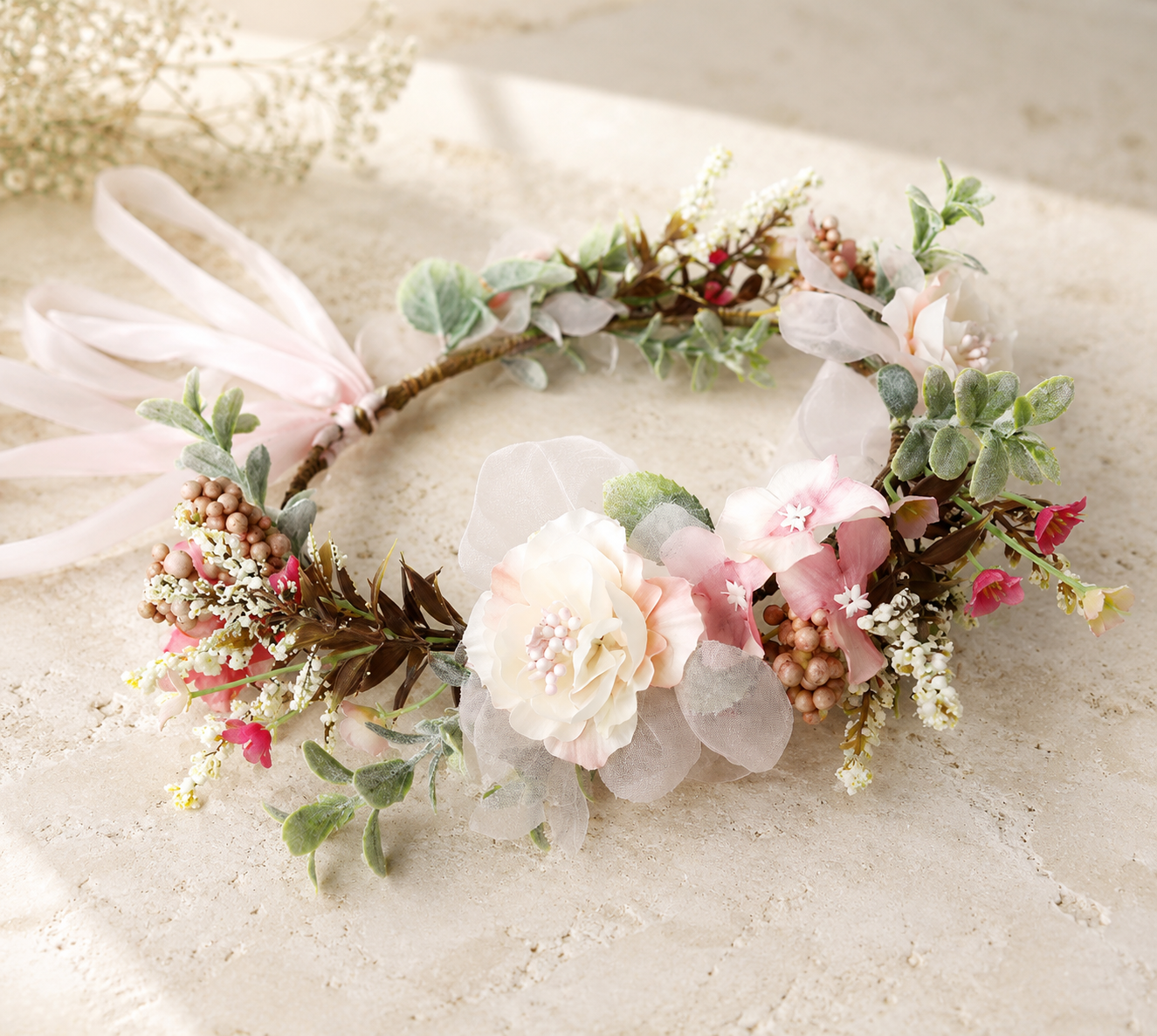 Couronne Florale Champêtre Blanche Mariage