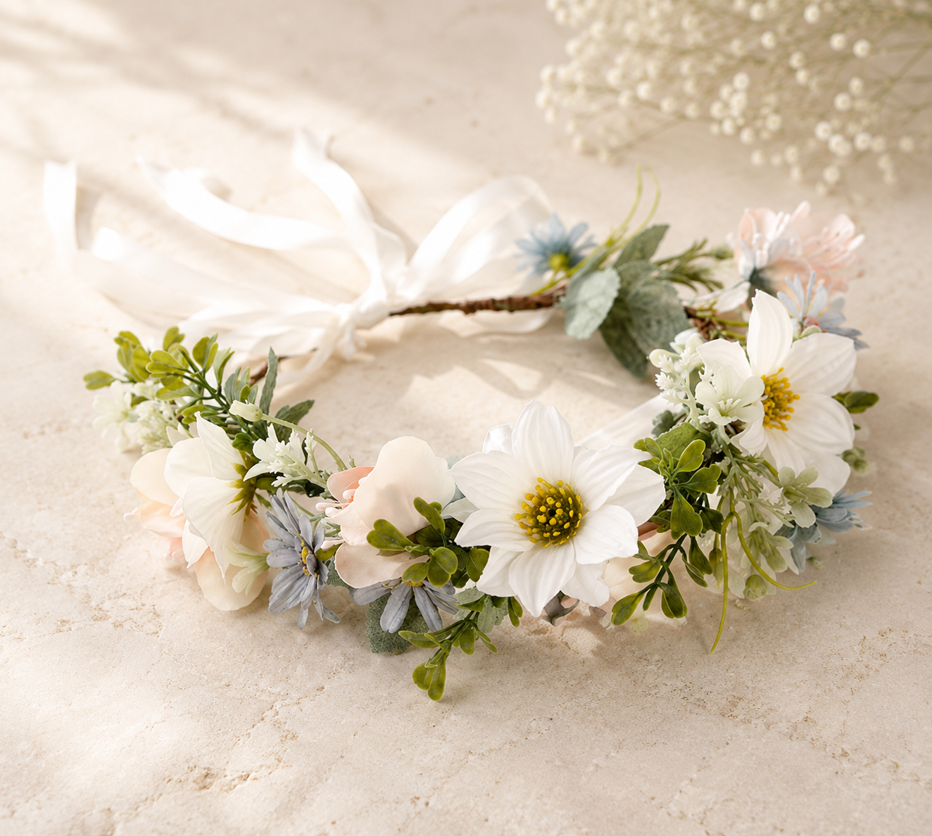 Couronne Florale Rose Poudré Mariage