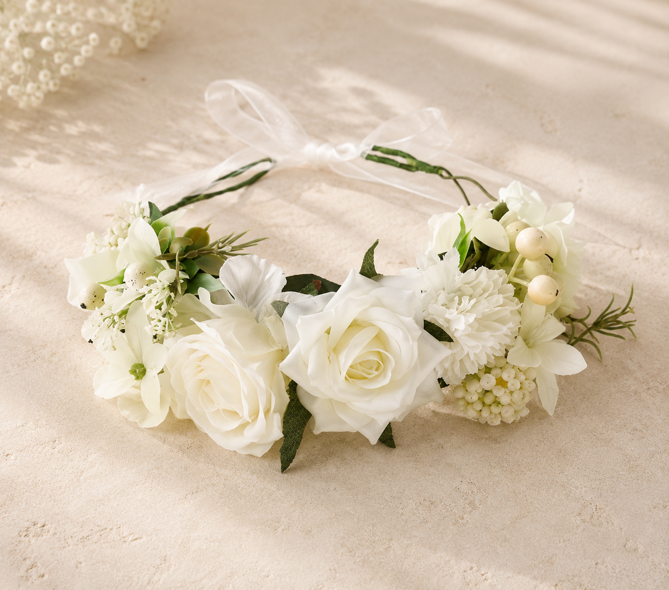 Couronne Florale Roses Blanches Mariage