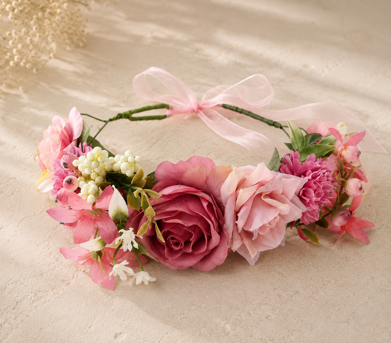 Couronne Florale Rose Pêche Bicolore Mariage