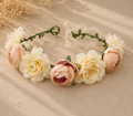 Couronne Florale Pêche et Crème Ruban Organza