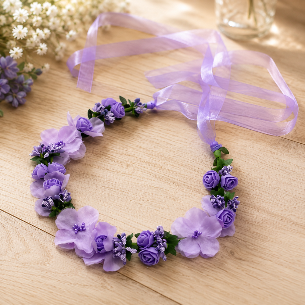 Couronne Florale Roses Mauves et Lilas Mariage