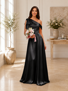 Robe Demoiselle d'Honneur Satin Épaule Asymétrique