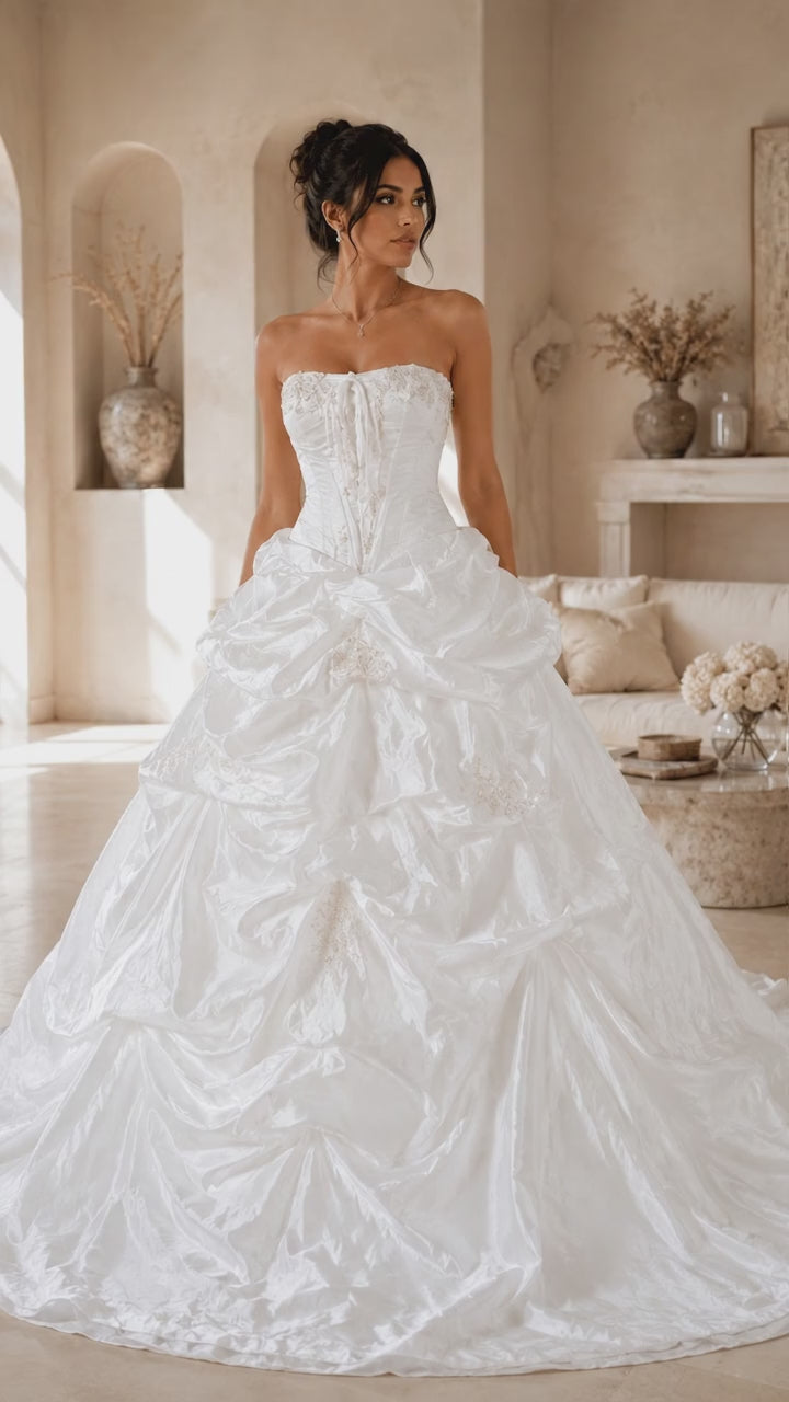 Abito da Sposa Bustier Pick-Up in Organza e Cristalli