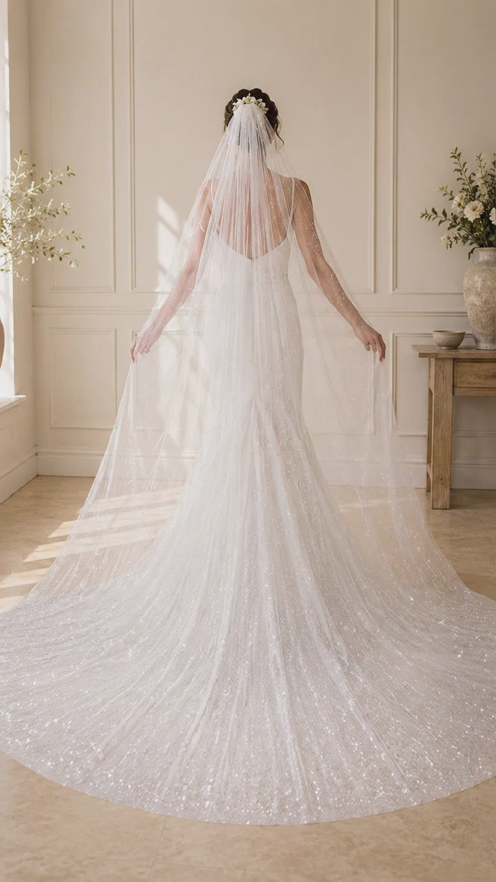 Voile de mariée cathédrale scintillant