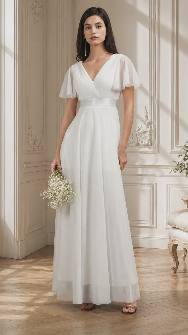 Abito da Sposa A-line con Maniche a Farfalla in Chiffon