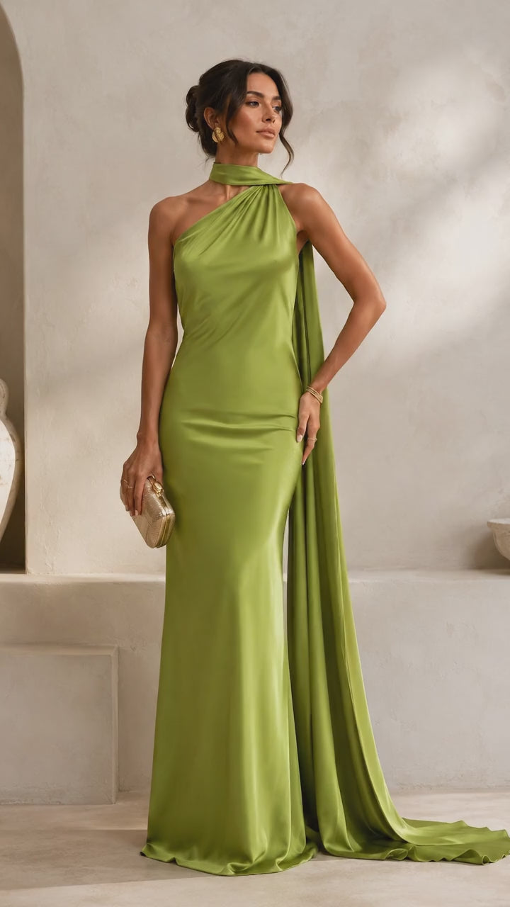 Robe de Soirée Longue Satin Col Halter