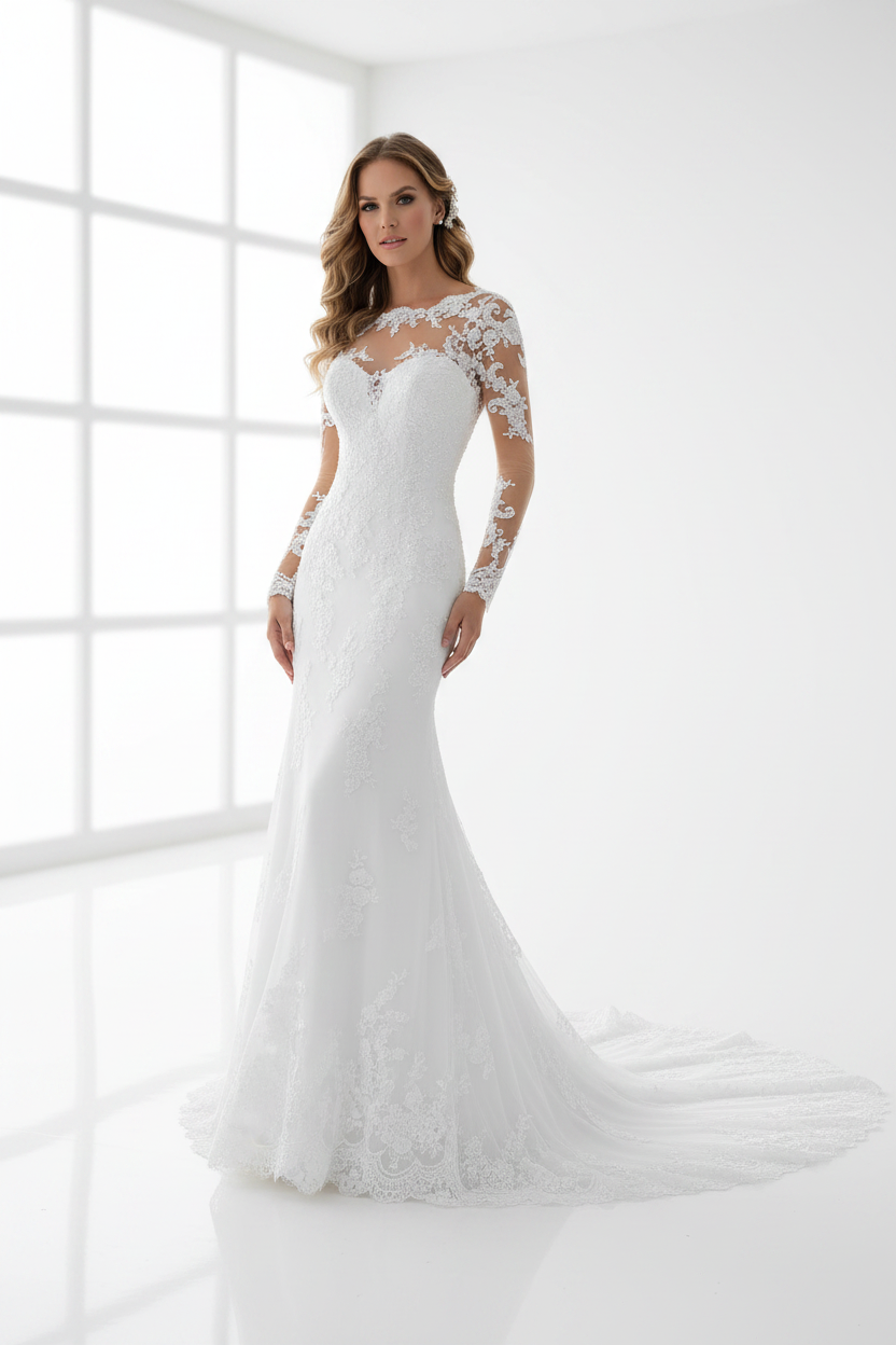 Robe de mariée sirène en dentelle - vue de côté